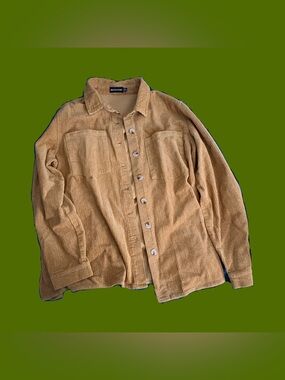 PrettyLittleThing Beige Corduroy Button-Through Overshirt